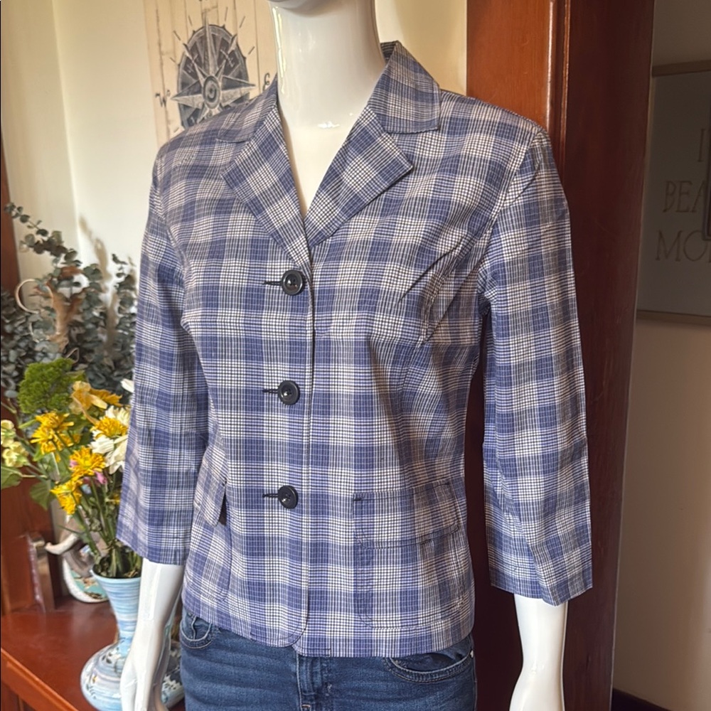 NWt northern reflections size small Blue Plaid Button-Up Blazer short sleeve